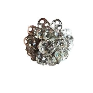 Vintage Sarah‎ Coventry Adjustable Silver Tone Rhinestone Cluster Ring 1960s MCM